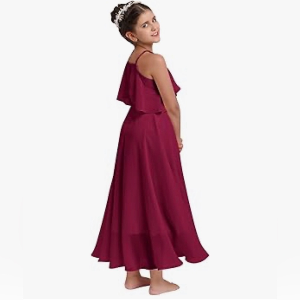 Chiffon Prom Formal Party Princess girl 13 to 15 years burgundy christmas, party - Picture 3 of 9